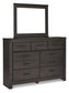 Brinxton Full Panel Headboard with Mirrored Dresser, Chest and 2 Nightstands