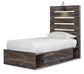 Drystan Twin Panel Bed with 4 Storage Drawers with Mirrored Dresser, Chest and 2 Nightstands