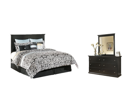 Maribel Queen/Full Panel Headboard with Mirrored Dresser