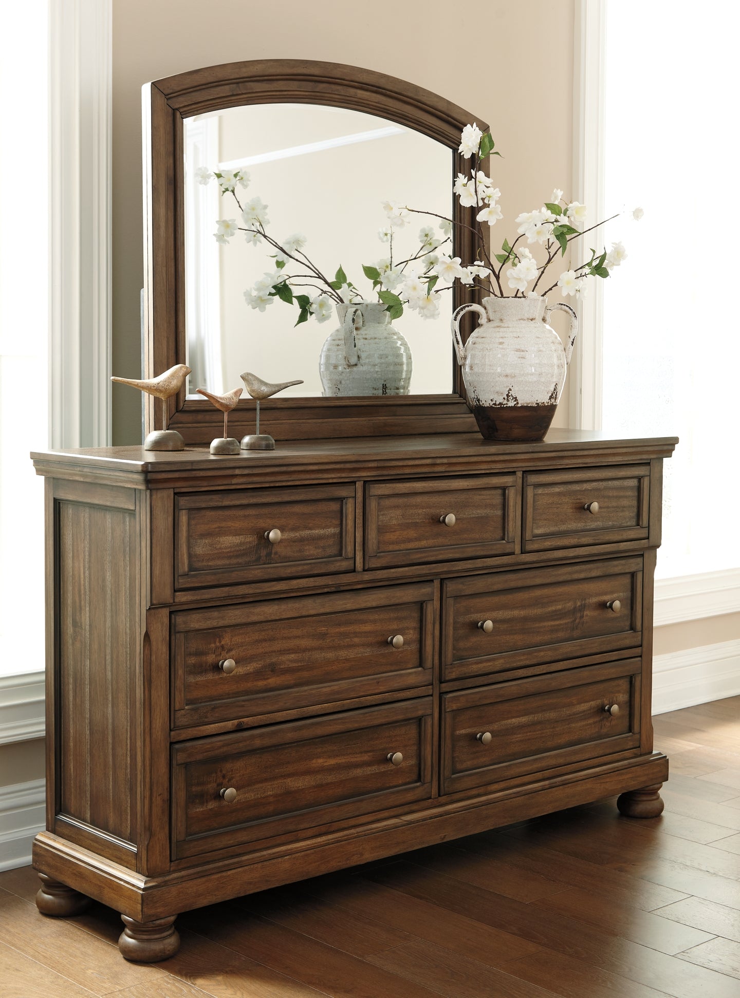 Flynnter  Panel Bed With Mirrored Dresser