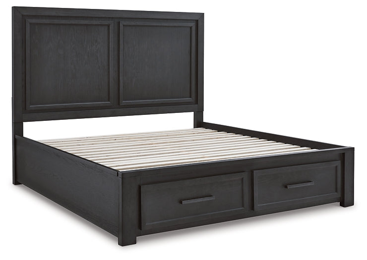 Foyland King Panel Storage Bed with Mirrored Dresser