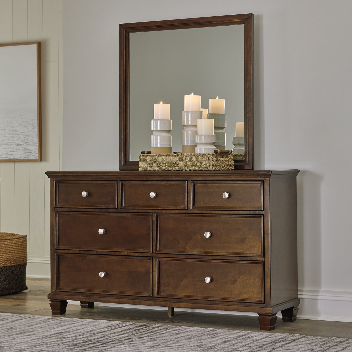 Danabrin California King Panel Bed with Mirrored Dresser and 2 Nightstands