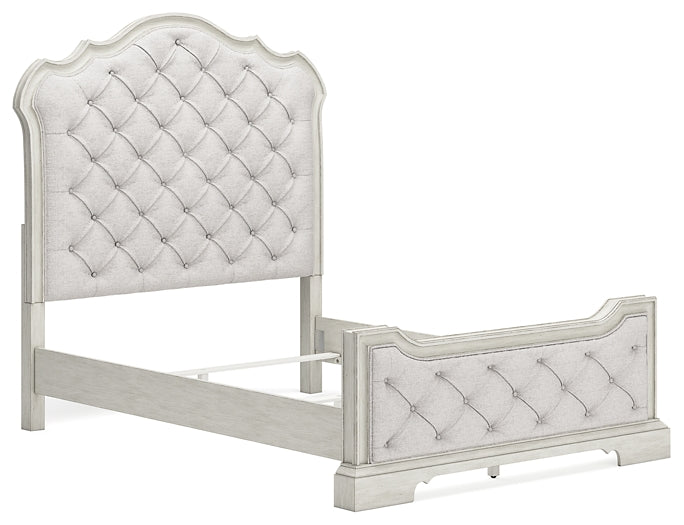 Arlendyne Queen Upholstered Bed with Mirrored Dresser and Chest