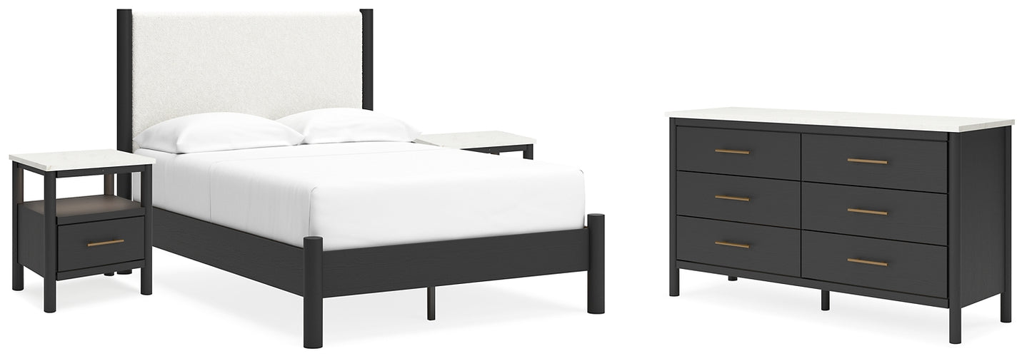 Cadmori Full Upholstered Panel Bed with Dresser and 2 Nightstands