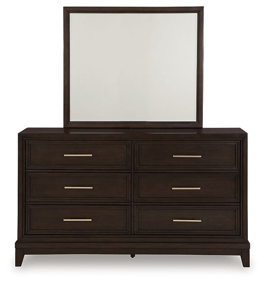 Neymorton King Upholstered Panel Bed with Mirrored Dresser and Nightstand