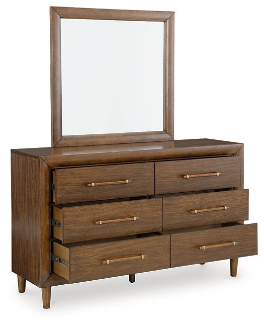 Lyncott Queen Upholstered Bed with Mirrored Dresser