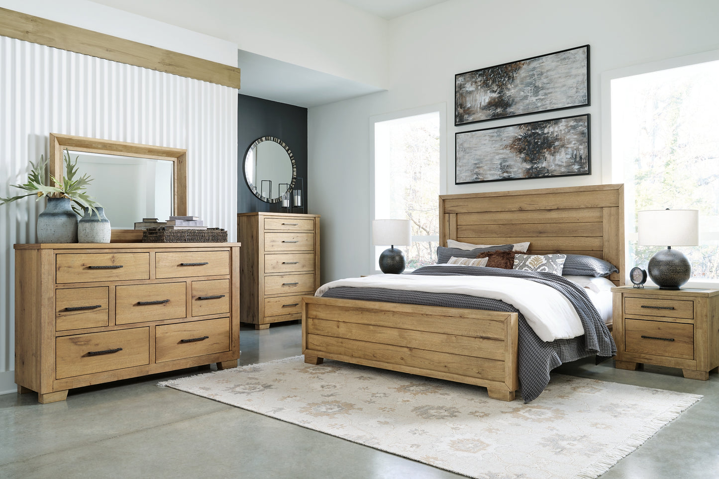 Galliden California King Panel Bed with Dresser and Nightstand