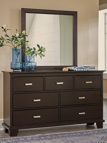 Covetown Twin Panel Bed with Mirrored Dresser, Chest and Nightstand