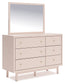 Wistenpine Twin Upholstered Panel Bed with Mirrored Dresser and Chest