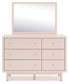 Wistenpine Full Upholstered Panel Headboard with Mirrored Dresser and Chest