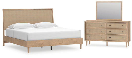 Cielden King Panel Bed with Mirrored Dresser