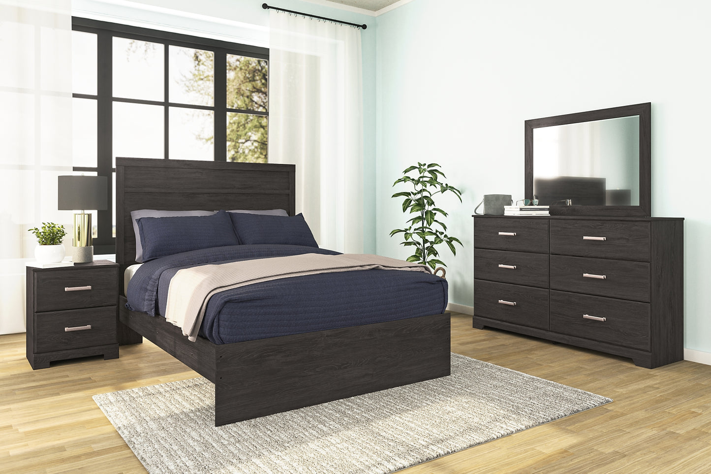 Belachime King Panel Bed with 2 Nightstands