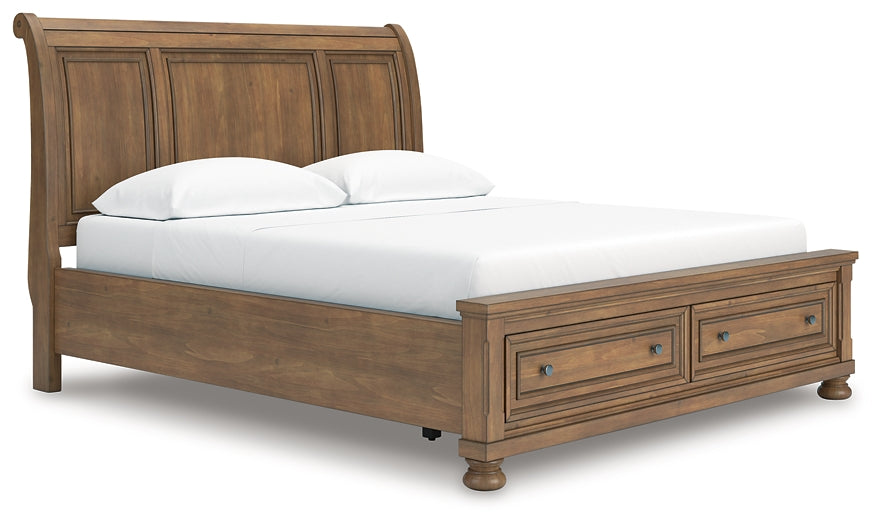 Feddinger California King Storage Sleigh Bed with Mirrored Dresser