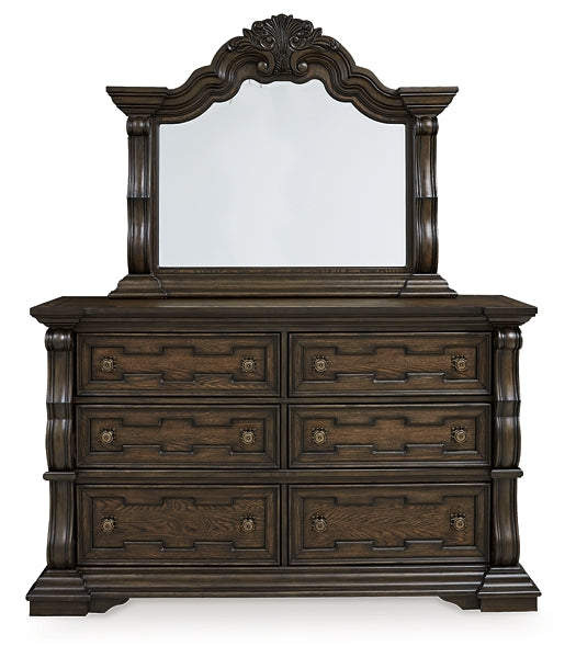 Maylee California King Canopy Bed, Dresser, Mirror and Nightstand