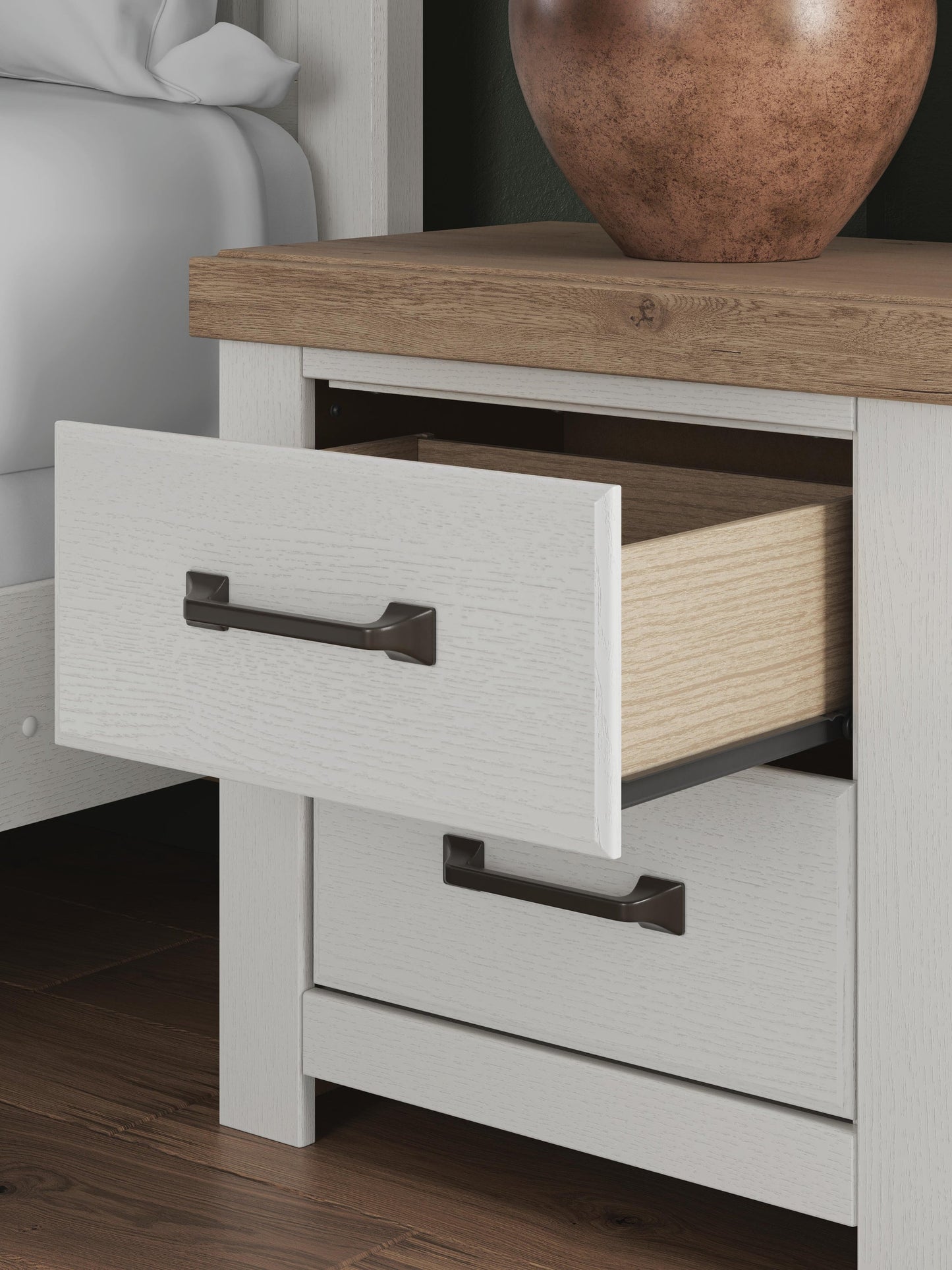 Savonport Twin Panel Bed. Dresser, Mirror and Nightstand